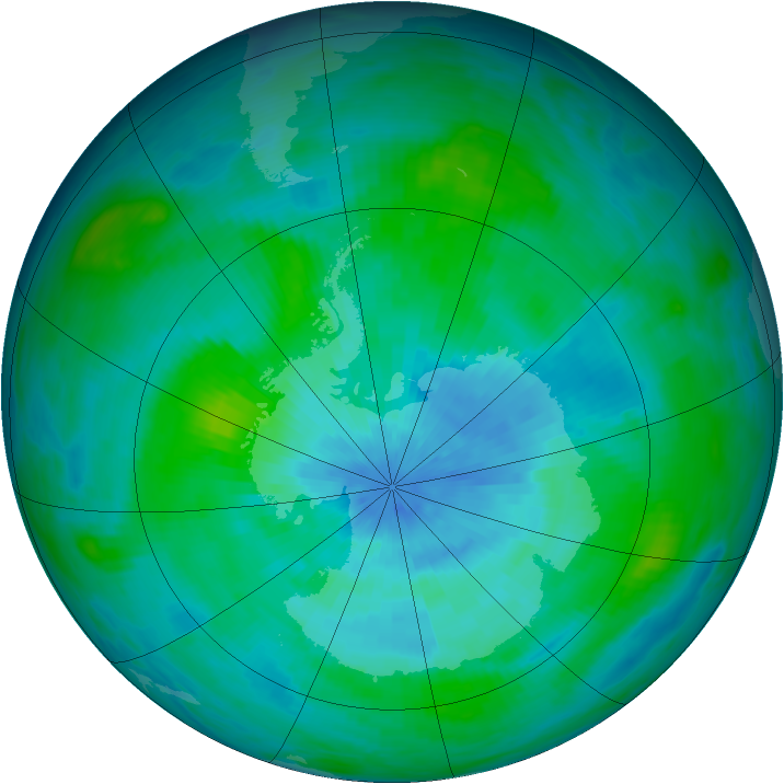 Antarctic ozone map for 12 March 1989